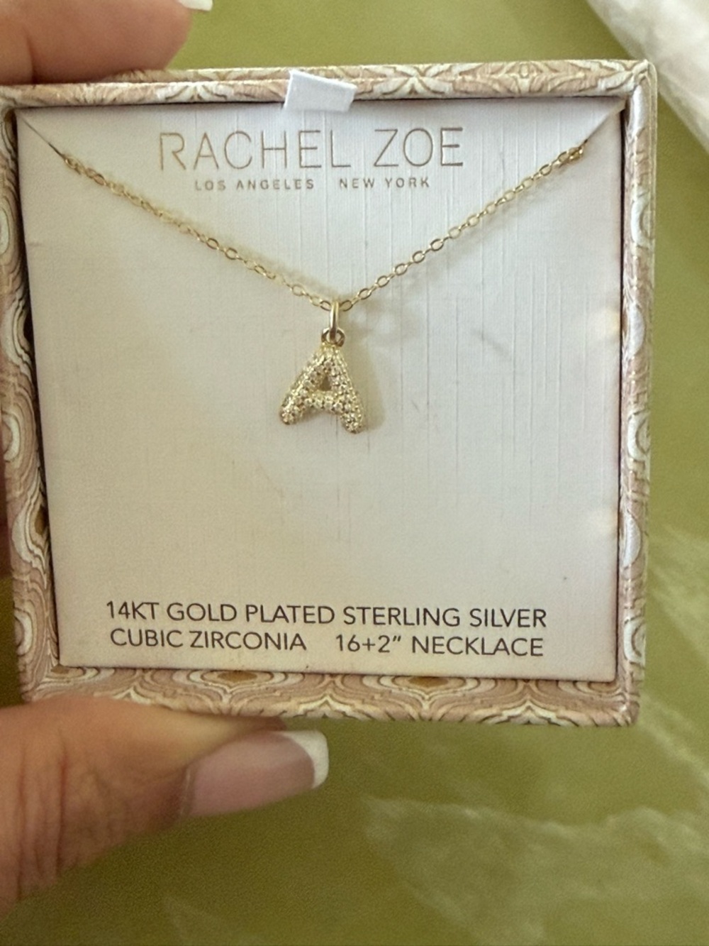 Rachel Zoe Sterling Silver 14 kt Gold Initial 'A' Pendant Necklace